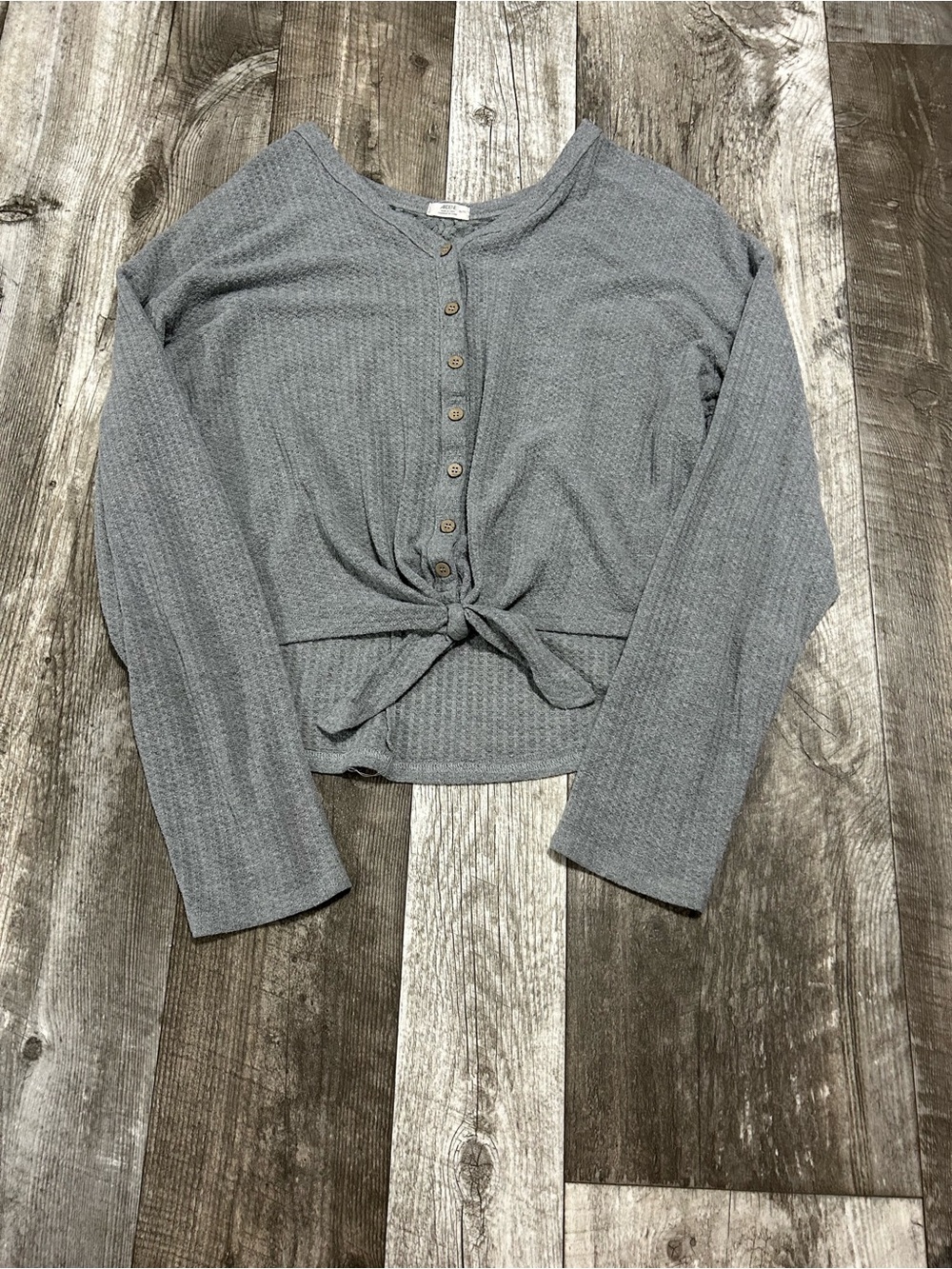 Ardene Gray Button-Down Tie-Front Long Sleeve Top